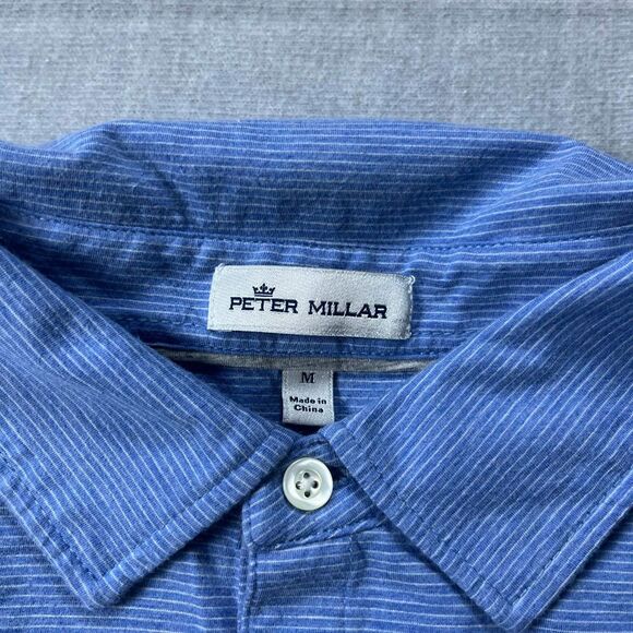 Peter Millar Polo Shirt Men Medium Blue Pima Cotton Silk Stretch Golf - Picture 3 of 7